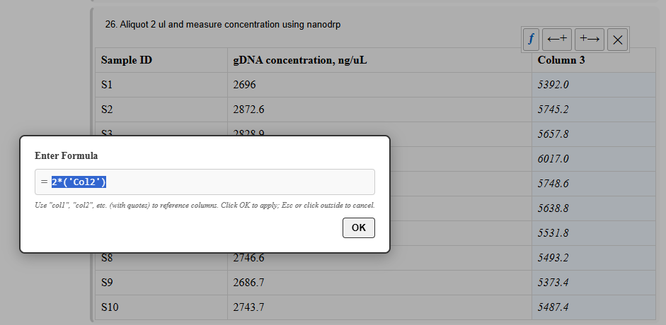 adding a column formula